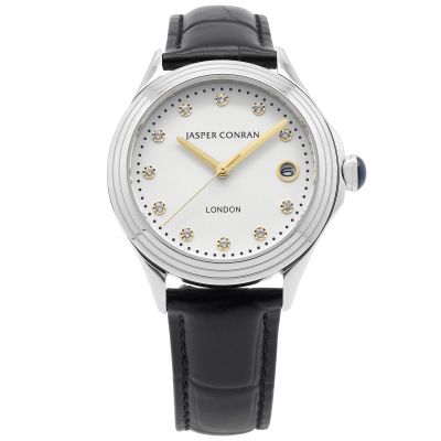 Ladies Jasper Conran London 36mm Watch with a White Dial and a Black Leather strap J1L104025